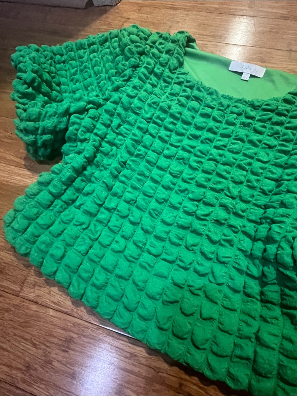Sugarlips Green Textured Puff Sleeve Crop Top - Picture 3 of 4